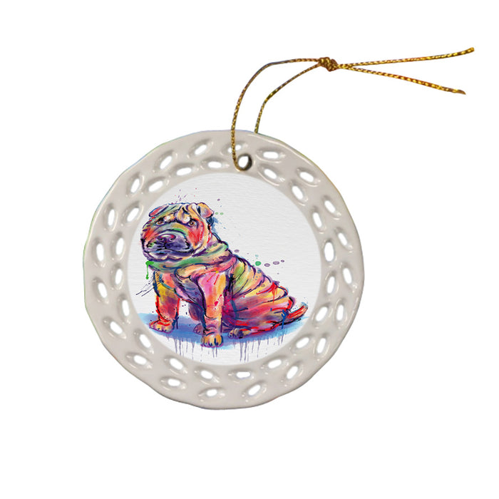 Watercolor Shar Pei Dog Ceramic Doily Ornament DPOR57398