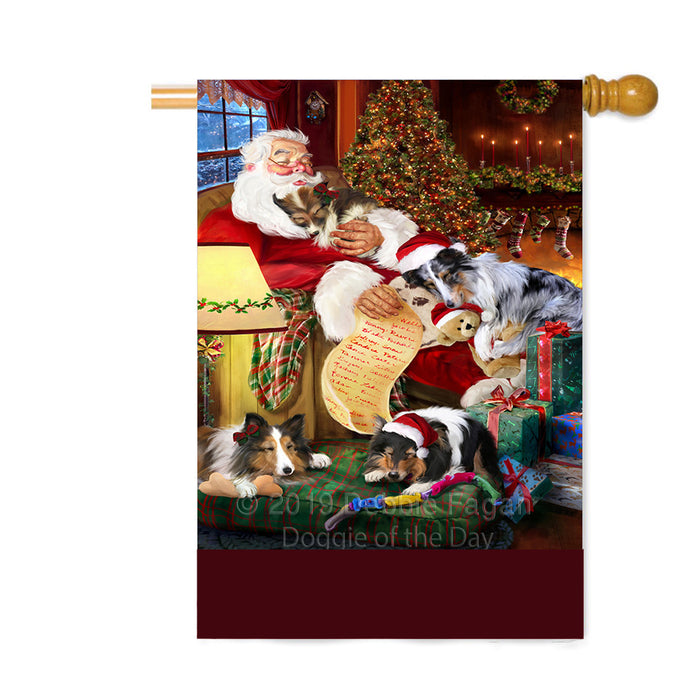 Personalized Shiba Inu Dogs and Puppies Sleeping with Santa Custom House Flag FLG-DOTD-A62724