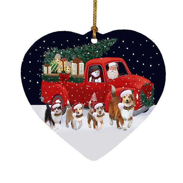 Christmas Express Delivery Red Truck Running Shetland Sheepdogs Heart Christmas Ornament RFPOR58118