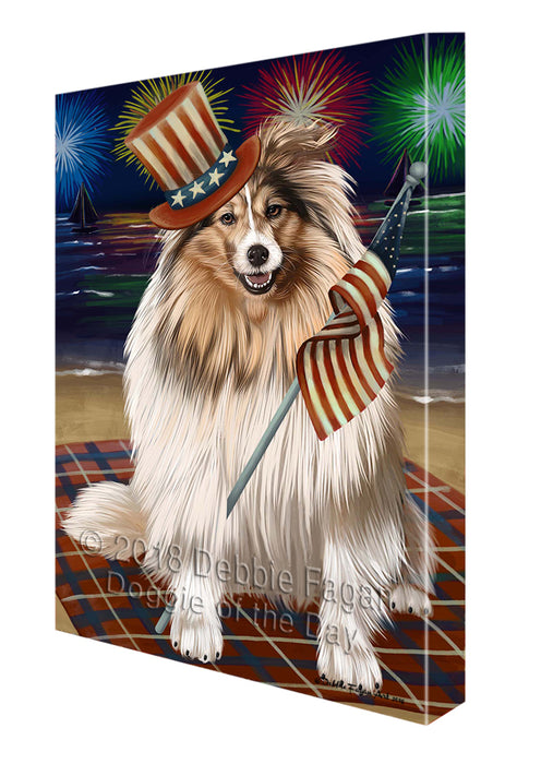 4th of July Independence Day Firework Shetland Sheepdog Canvas Wall Art CVS56649