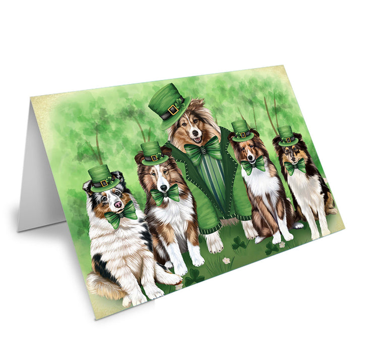 St. Patricks Day Irish Family Portrait Shetland Sheepdogs Dog Handmade Artwork Assorted Pets Greeting Cards and Note Cards with Envelopes for All Occasions and Holiday Seasons GCD52211