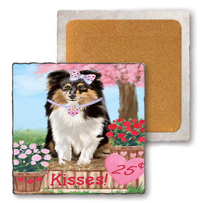 Rosie 25 Cent Kisses Shetland Sheepdog Set of 4 Natural Stone Marble Tile Coasters MCST51028