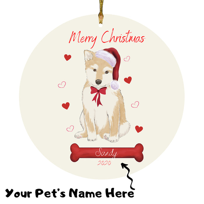 Personalized Merry Christmas  Shiba Inu Dog Christmas Tree Round Flat Ornament RBPOR59011