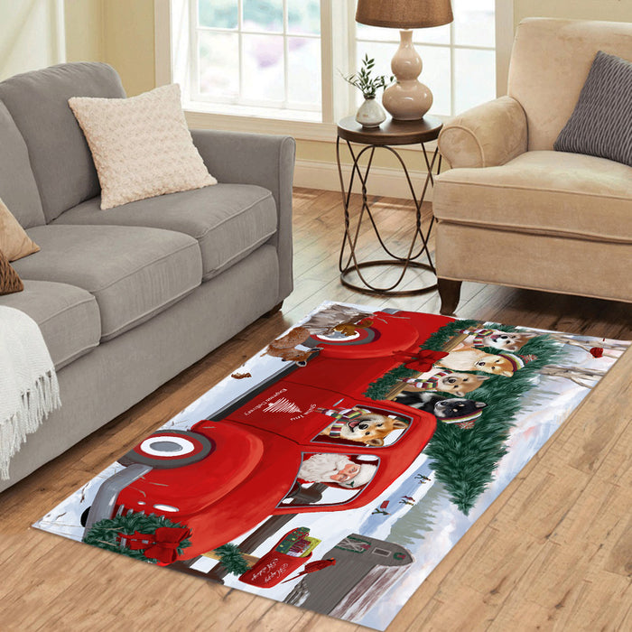 Christmas Santa Express Delivery Red Truck Shiba Inu Dogs Area Rug