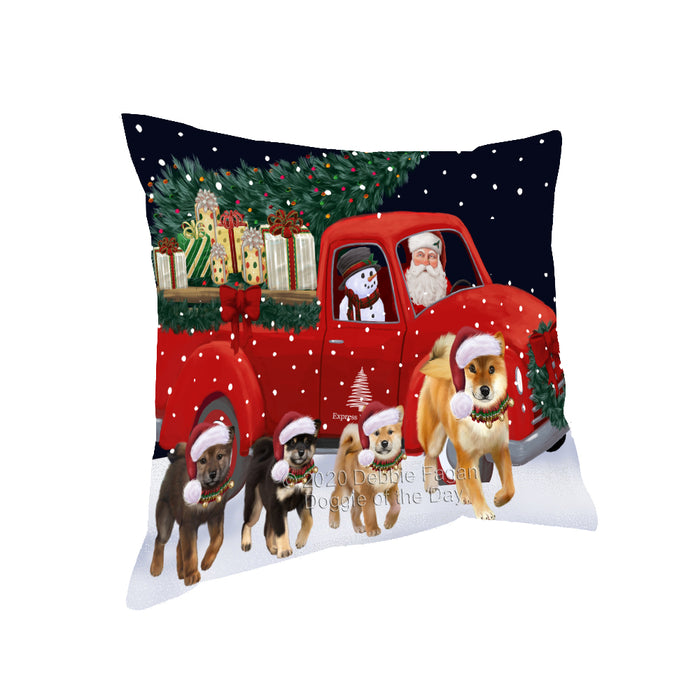 Christmas Express Delivery Red Truck Running Shiba Inu Dogs Pillow PIL86192