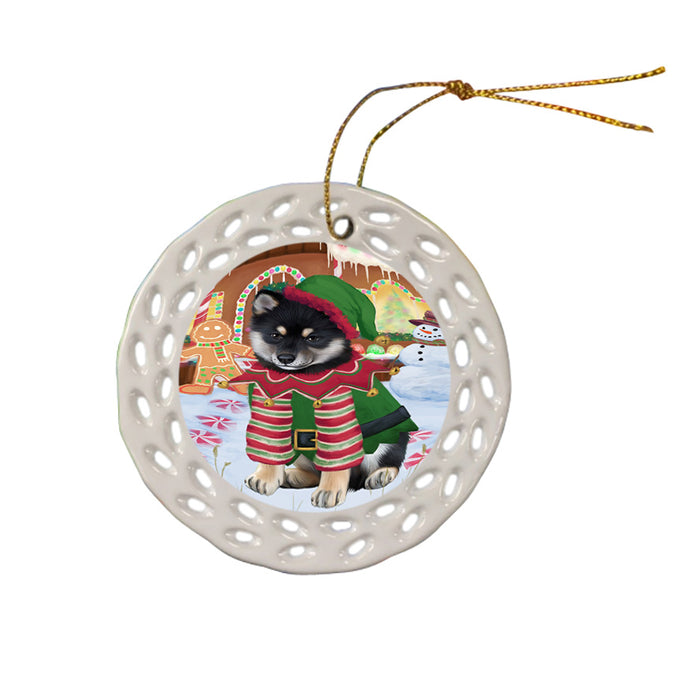 Christmas Gingerbread House Candyfest Shiba Inu Dog Ceramic Doily Ornament DPOR56904