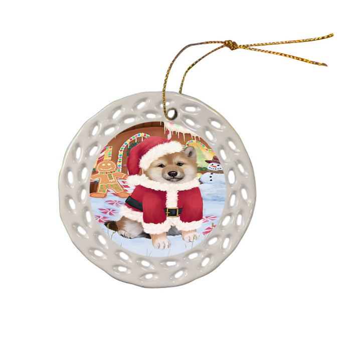 Christmas Gingerbread House Candyfest Shiba Inu Dog Ceramic Doily Ornament DPOR56906