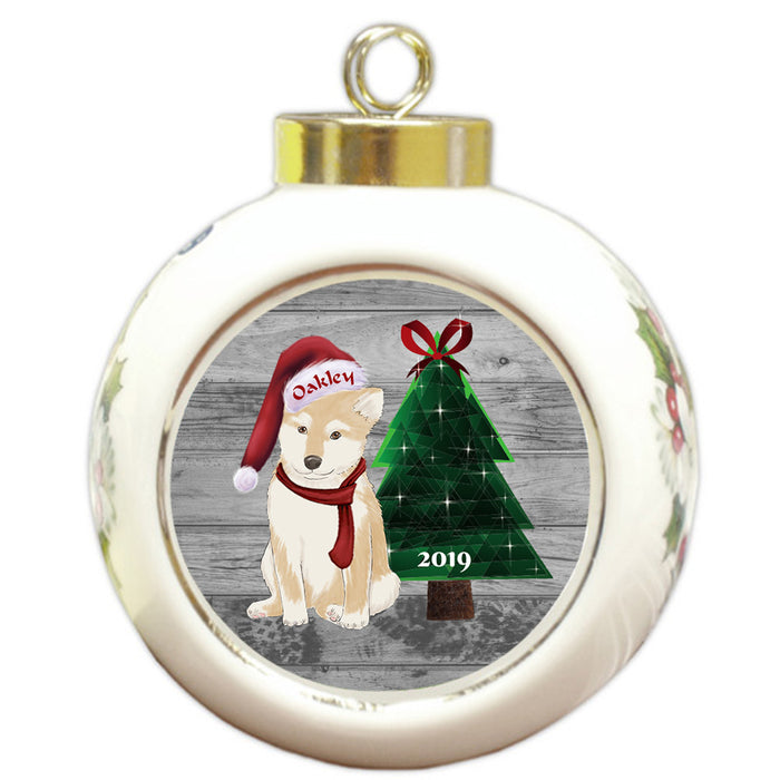 Custom Personalized Shiba Inu Dog Glassy Classy Christmas Round Ball Ornament