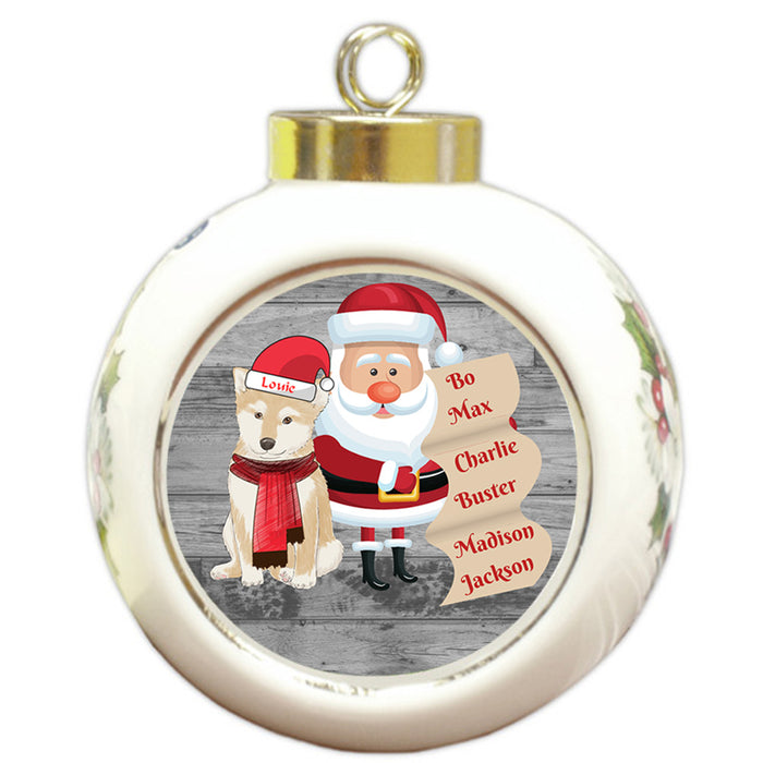 Custom Personalized Santa with Shiba Inu Dog Christmas Round Ball Ornament