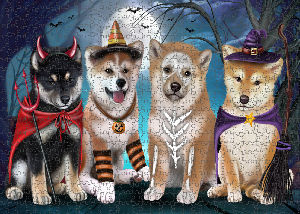 Happy Halloween Trick or Treat Shiba Inu Dogs Portrait Jigsaw Puzzle for Adults Animal Interlocking Puzzle Game Unique Gift for Dog Lover's with Metal Tin Box