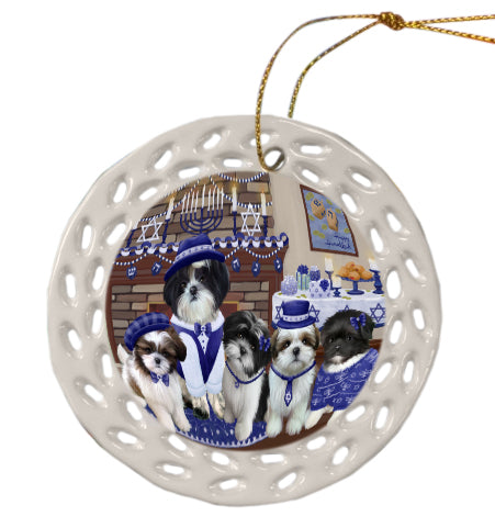 Happy Hanukkah Family Shih Tzu Dogs Doily Ornament DPOR57918