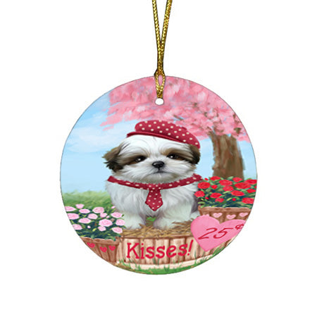 Rosie 25 Cent Kisses Shih Tzu Dog Round Flat Christmas Ornament RFPOR56391