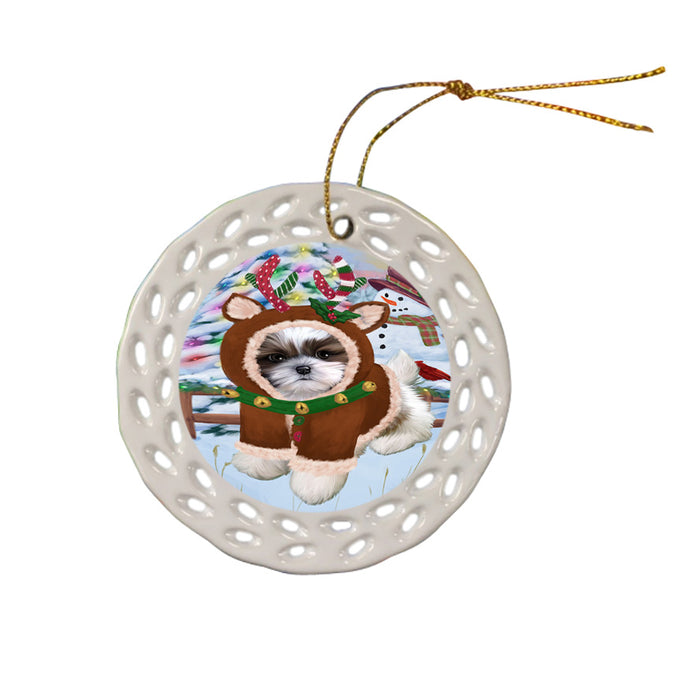 Christmas Gingerbread House Candyfest Shih Tzu Dog Ceramic Doily Ornament DPOR56909