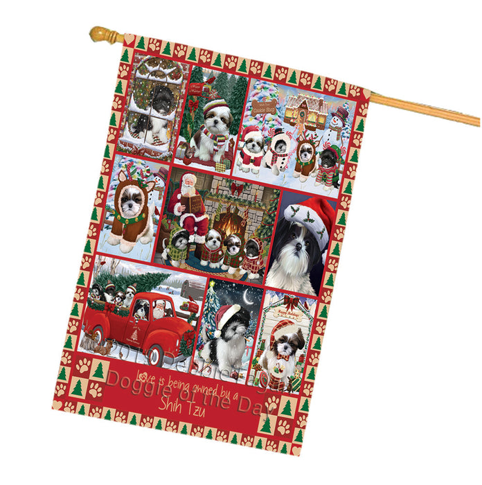 Love is Being Owned Christmas Shih Tzu Dogs House Flag FLG66096