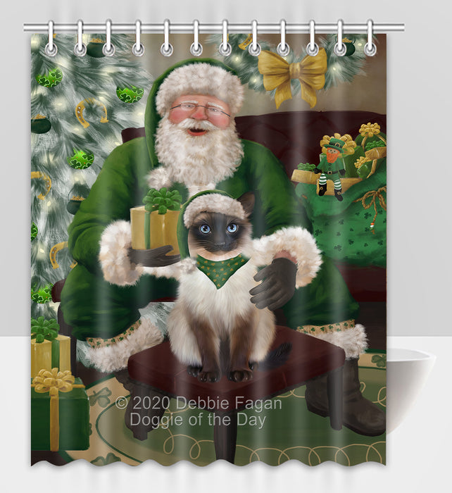 Christmas Irish Santa with Gift and Siamese Cat Shower Curtain Bathroom Accessories Decor Bath Tub Screens SC177