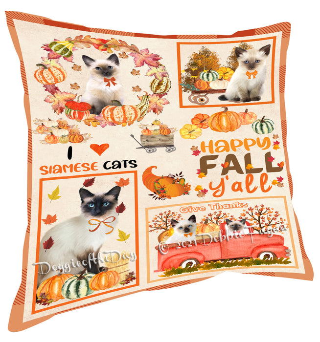 Happy Fall Y'all Pumpkin Siamese Cats Pillow with Top Quality High-Resolution Images - Ultra Soft Pet Pillows for Sleeping - Reversible & Comfort - Ideal Gift for Dog Lover - Cushion for Sofa Couch Bed - 100% Polyester