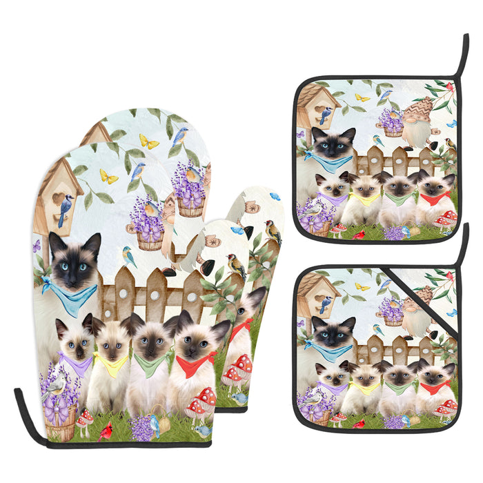 Siamese Cat Oven Mitts and Pot Holder Set, Kitchen Gloves for Cooking with Potholders, Explore a Variety of Designs, Personalized, Custom, Cats Moms Gift