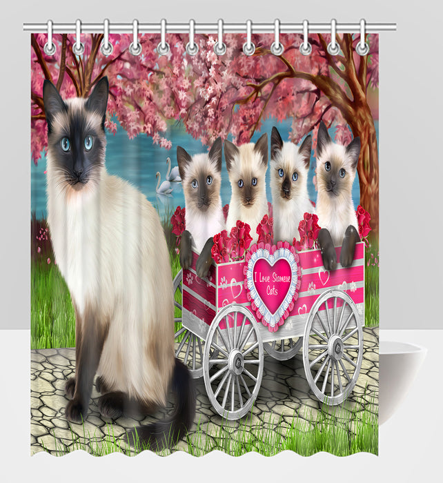 I Love Siamese Cats in a Cart Shower Curtain