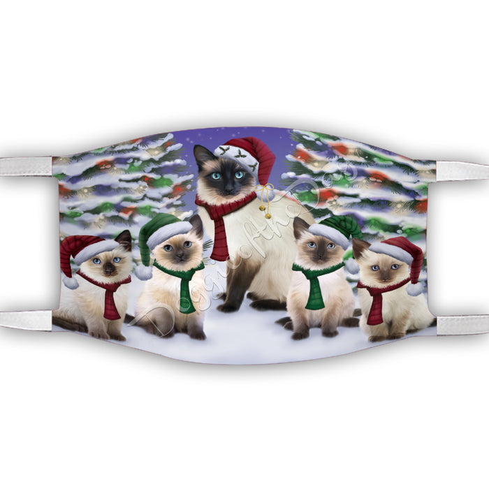 Siamese Cats Christmas Family Portrait in Holiday Scenic Background Face Mask FM48379