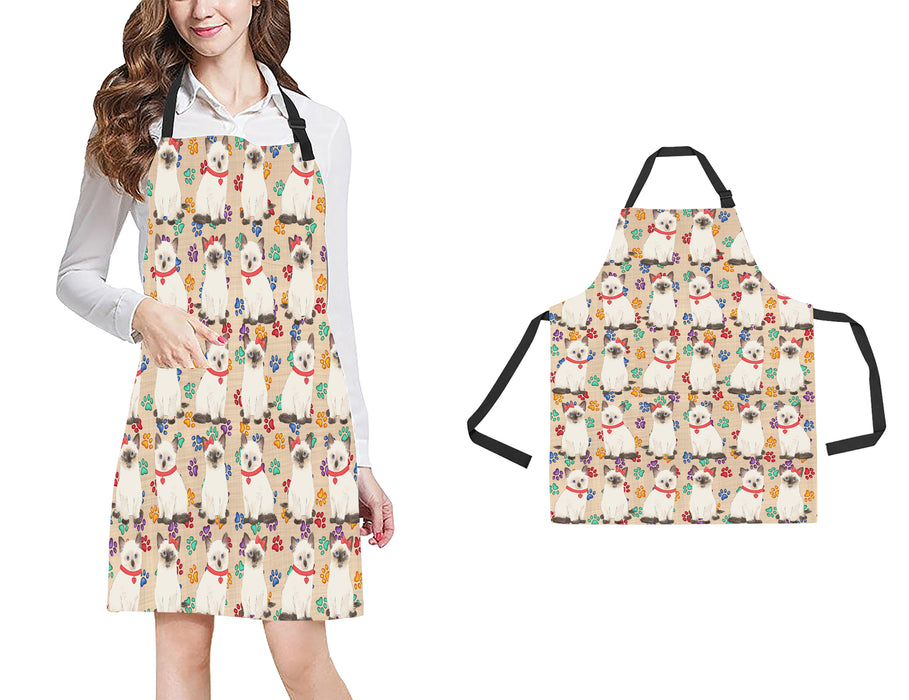 Rainbow Paw Print Siamese Cats Red All Over Print Adjustable Apron