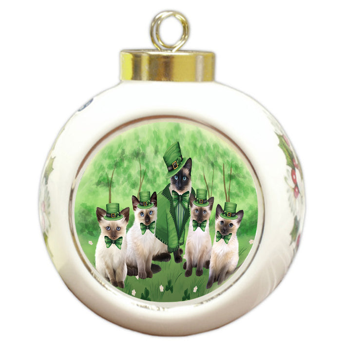 St. Patricks Day Irish Portrait Siamese Cats Round Ball Christmas Ornament RBPOR58165