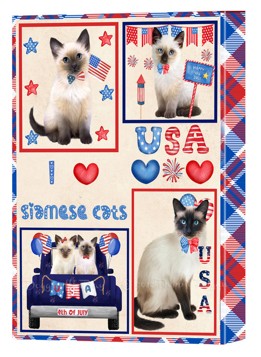 4th of July Independence Day I Love USA Siamese Cats Canvas Wall Art - Premium Quality Ready to Hang Room Decor Wall Art Canvas - Unique Animal Printed Digital Painting for Decoration