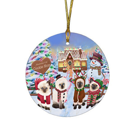 Holiday Gingerbread Cookie Shop Siamese Cats Round Flat Christmas Ornament RFPOR56978