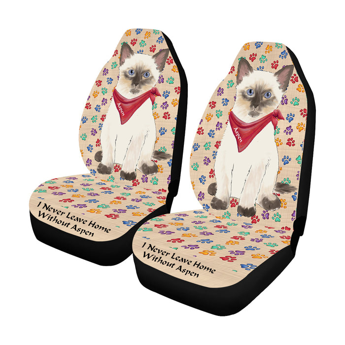 Personalized I Never Leave Home Paw Print Siamese Cats Pet Front Car Seat Cover (Set of 2)