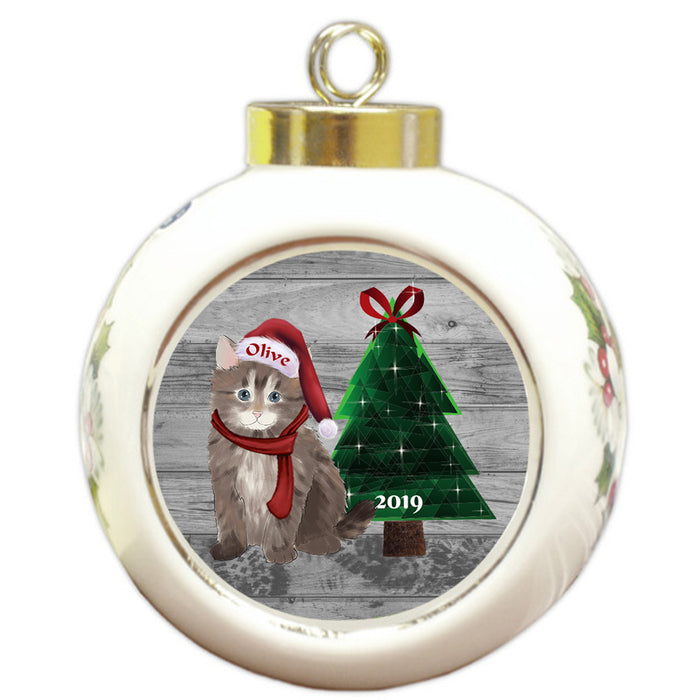 Custom Personalized Siberian Cat Glassy Classy Christmas Round Ball Ornament