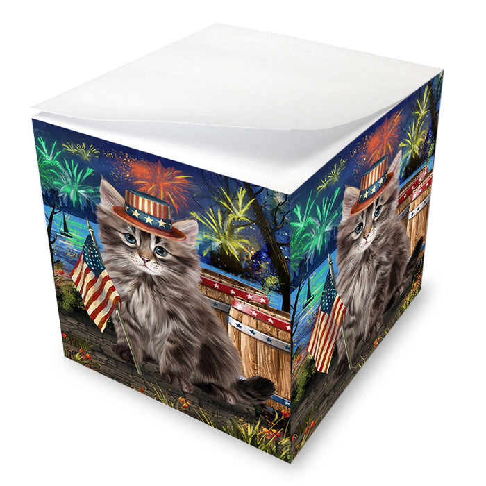 4th of July Independence Day Firework Siberian Cat Note Cube NOC55723
