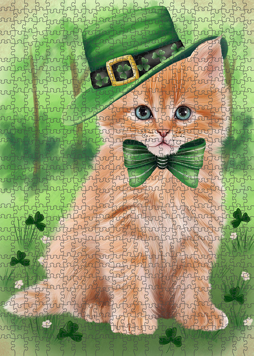 St. Patricks Day Irish Portrait Siberian Cat Portrait Jigsaw Puzzle for Adults Animal Interlocking Puzzle Game Unique Gift for Dog Lover's with Metal Tin Box PZL085