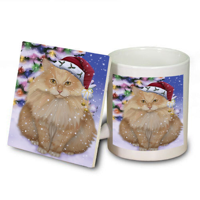 Winterland Wonderland Siberian Cat In Christmas Holiday Scenic Background Mug and Coaster Set MUC55719