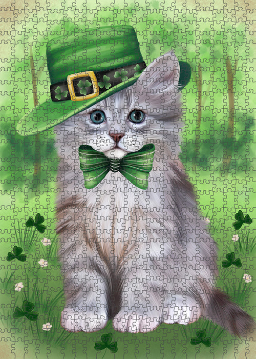 St. Patricks Day Irish Portrait Siberian Cat Portrait Jigsaw Puzzle for Adults Animal Interlocking Puzzle Game Unique Gift for Dog Lover's with Metal Tin Box PZL087
