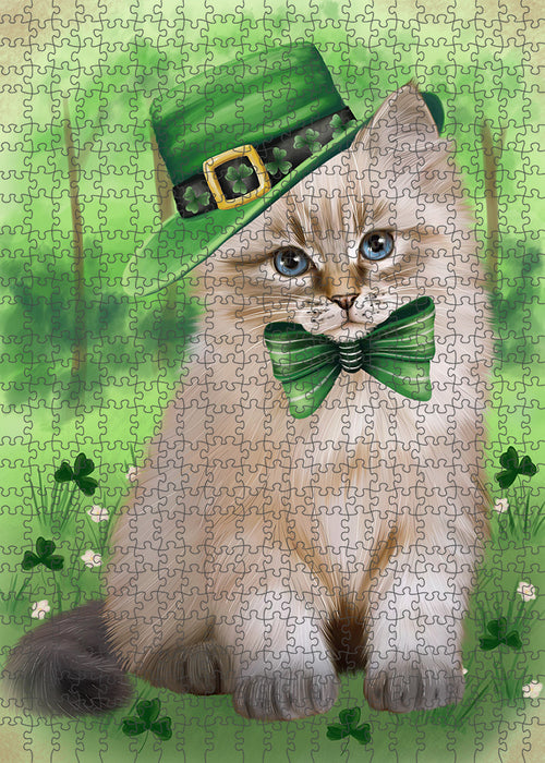 St. Patricks Day Irish Portrait Siberian Cat Portrait Jigsaw Puzzle for Adults Animal Interlocking Puzzle Game Unique Gift for Dog Lover's with Metal Tin Box PZL088