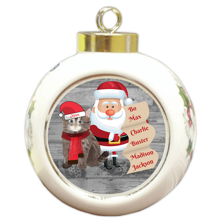 Custom Personalized Santa with Siberian Cat Christmas Round Ball Ornament