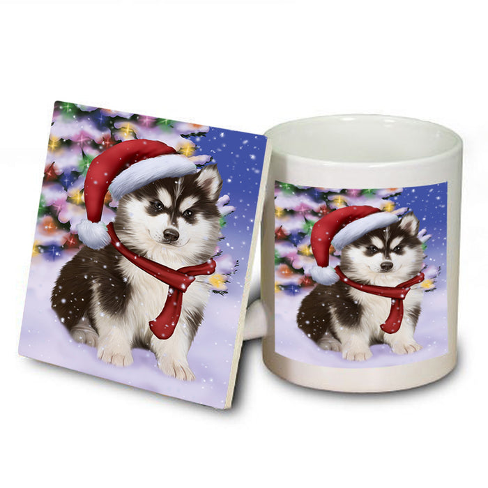 Winterland Wonderland Siberian Huskie Dog In Christmas Holiday Scenic Background  Mug and Coaster Set MUC53416