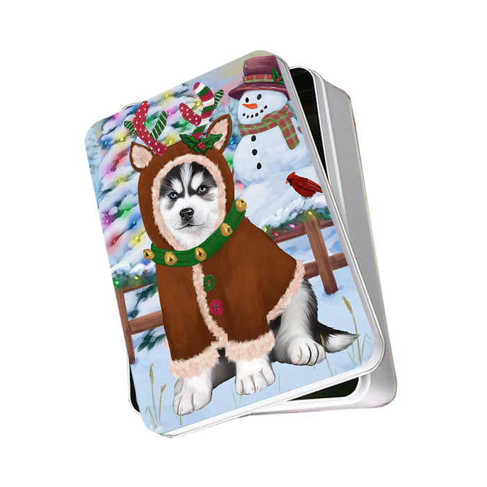 Christmas Gingerbread House Candyfest Siberian Husky Dog Photo Storage Tin PITN56508