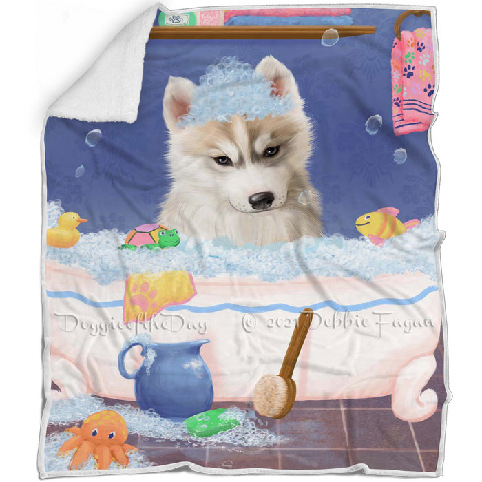 Rub A Dub Dog In A Tub Siberian Husky Dog Blanket BLNKT143165