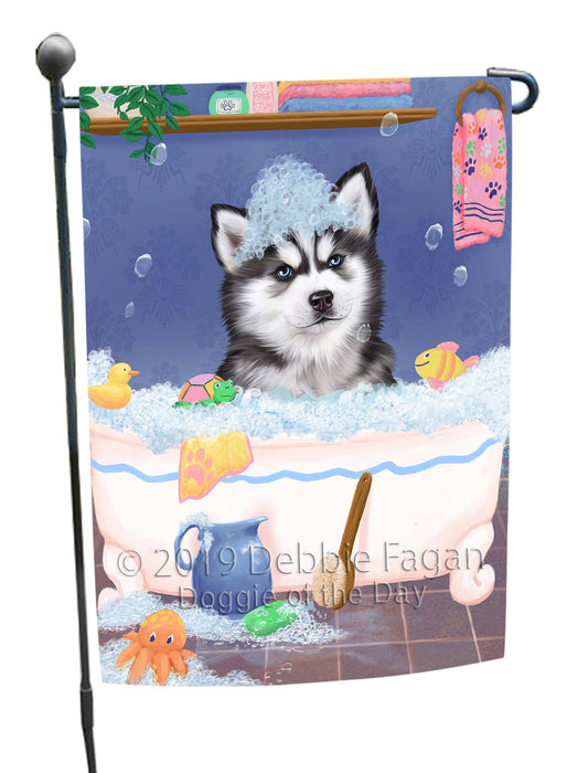 Rub A Dub Dog In A Tub Siberian Husky Dog Garden Flag GFLG66314