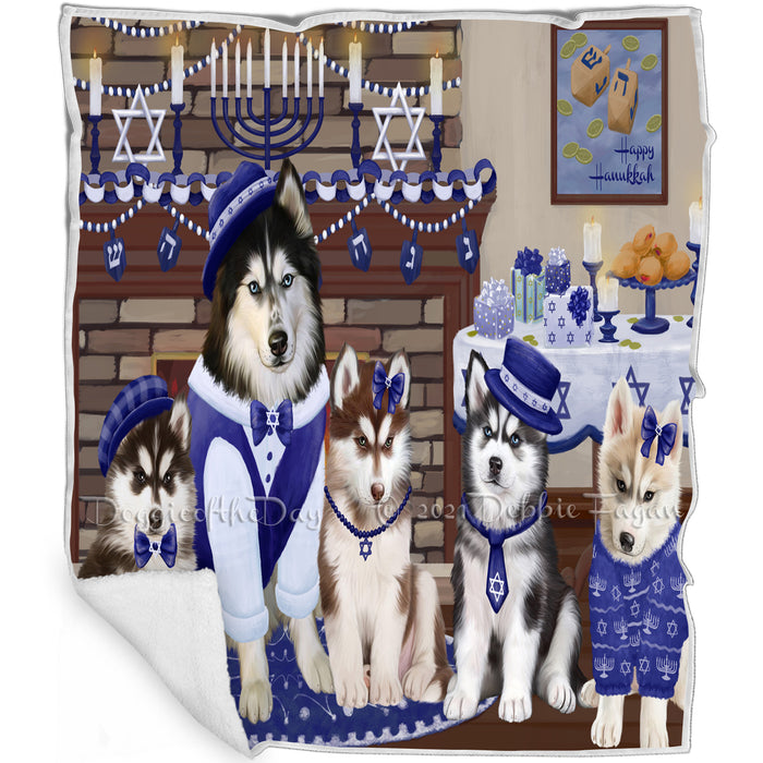 Happy Hanukkah Siberian Husky Dogs Blanket BLNKT144053
