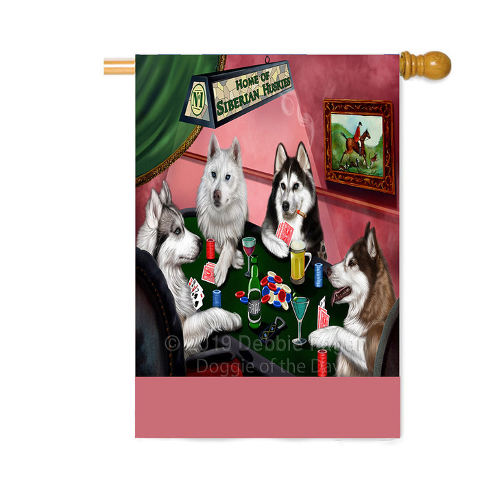 Personalized Home of Siberian Husky Dogs Four Dogs Playing Poker Custom House Flag FLG-DOTD-A60357