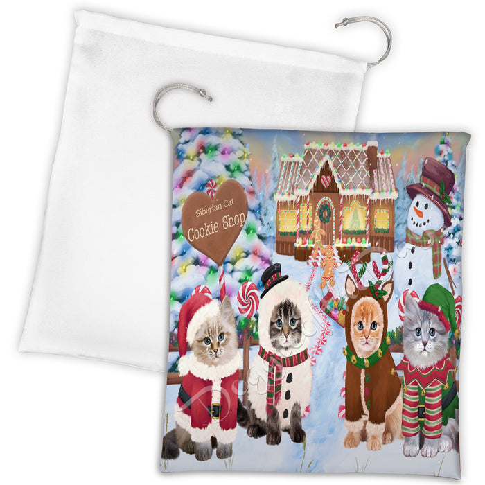 Holiday Gingerbread Cookie Siberian Cats Shop Drawstring Laundry or Gift Bag LGB48636