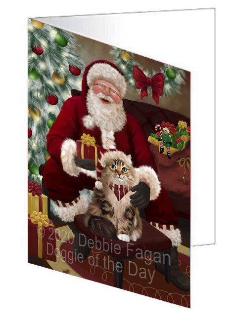 Santa's Christmas Surprise Siberian Cat Handmade Artwork Assorted Pets Greeting Cards and Note Cards with Envelopes for All Occasions and Holiday Seasons