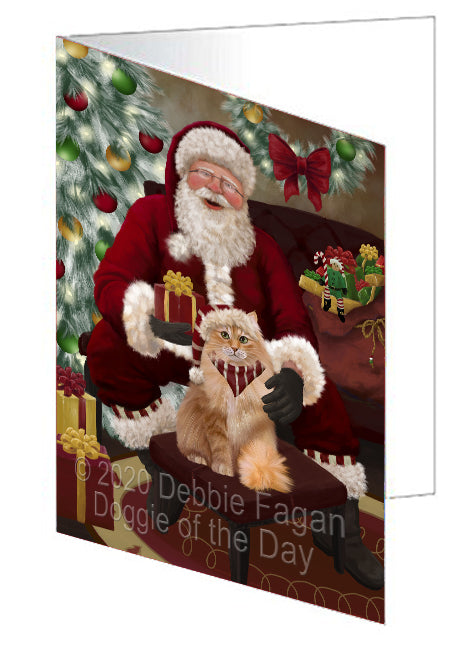Santa's Christmas Surprise Siberian Cat Handmade Artwork Assorted Pets Greeting Cards and Note Cards with Envelopes for All Occasions and Holiday Seasons