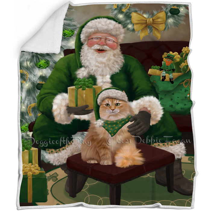 Christmas Irish Santa with Gift and Siberian Cat Blanket BLNKT141553