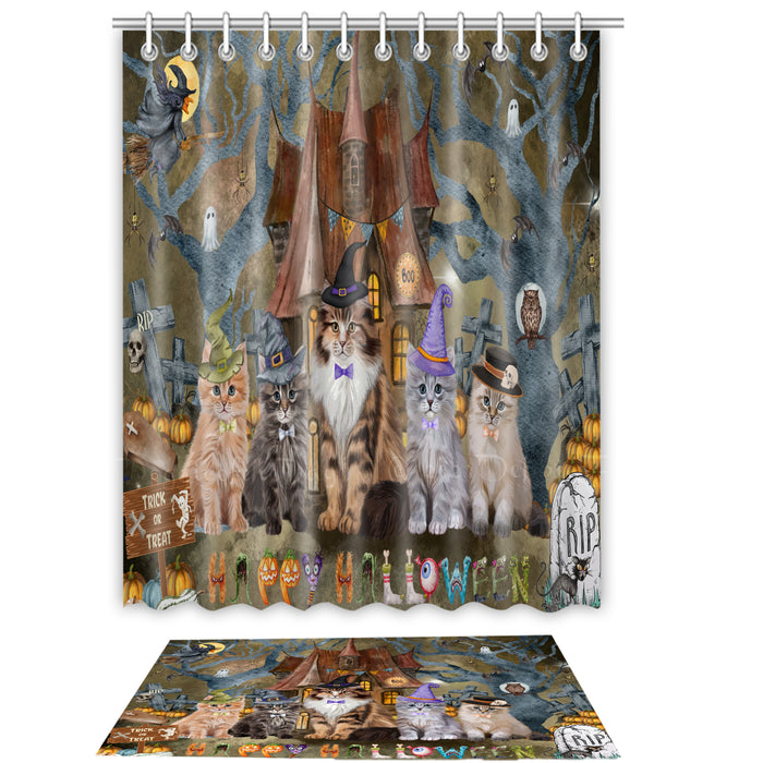 Siberian Cat Shower Curtain & Bath Mat Set: Explore a Variety of Designs, Custom, Personalized, Curtains with hooks and Rug Bathroom Decor, Gift for Cats and Pet Lovers