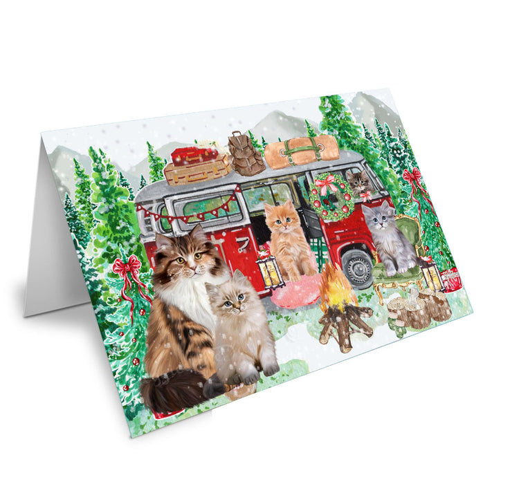 Christmas Time Camping with Siberian Cats Handmade Artwork Assorted Pets Greeting Cards and Note Cards with Envelopes for All Occasions and Holiday Seasons