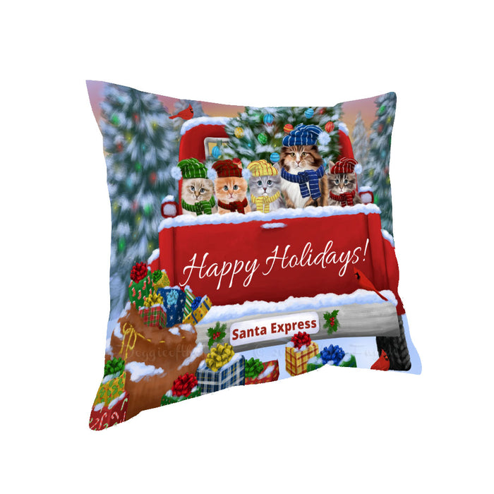 Christmas Red Truck Travlin Home for the Holidays Siberian Cats Pillow with Top Quality High-Resolution Images - Ultra Soft Pet Pillows for Sleeping - Reversible & Comfort - Ideal Gift for Dog Lover - Cushion for Sofa Couch Bed - 100% Polyester