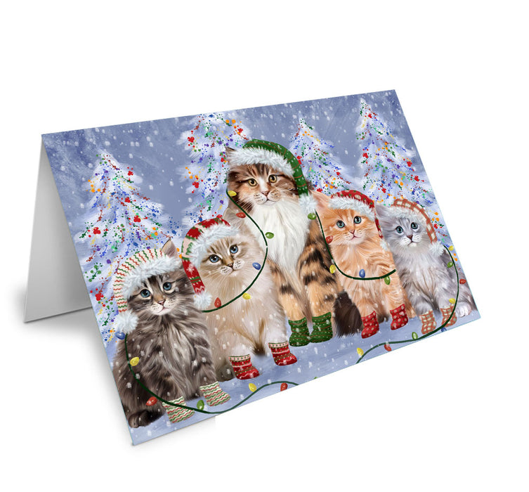 Christmas Lights and Siberian Cats Handmade Artwork Assorted Pets Greeting Cards and Note Cards with Envelopes for All Occasions and Holiday Seasons