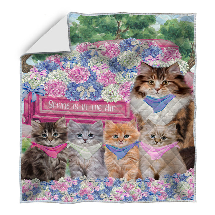Siberian Cats Blue Quilt: Explore a Variety of Personalized Designs, Custom, Bedding Coverlet Quilted, Pet and Cat Lovers Gift